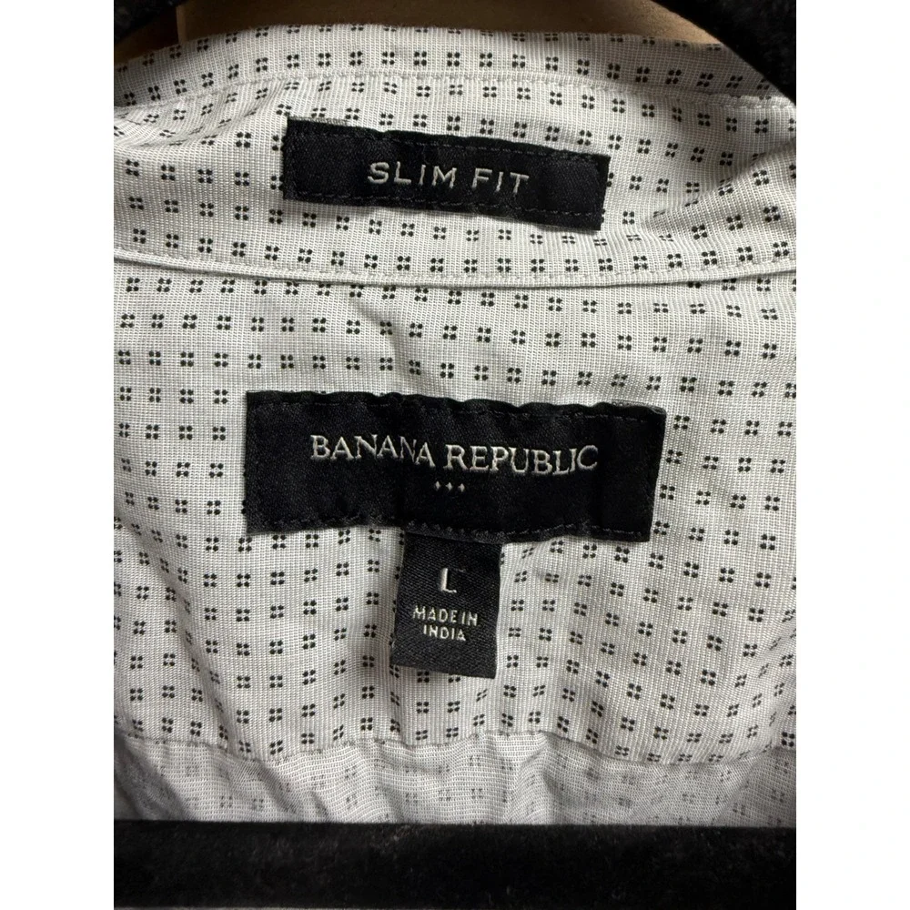 Banana Republic Mens Large Slim Fit Short Sleeve Button Down Shirt Patterned‎